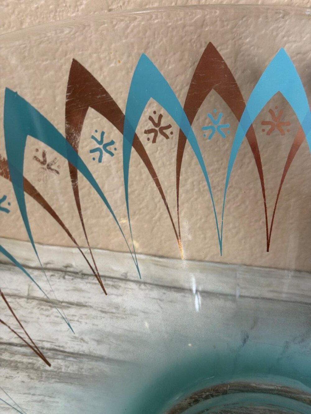 Vintage Anchor Hocking Blendo Atomic Happy Hour Chip Serving Bowl Turquoise Gold - Picture 4 of 13